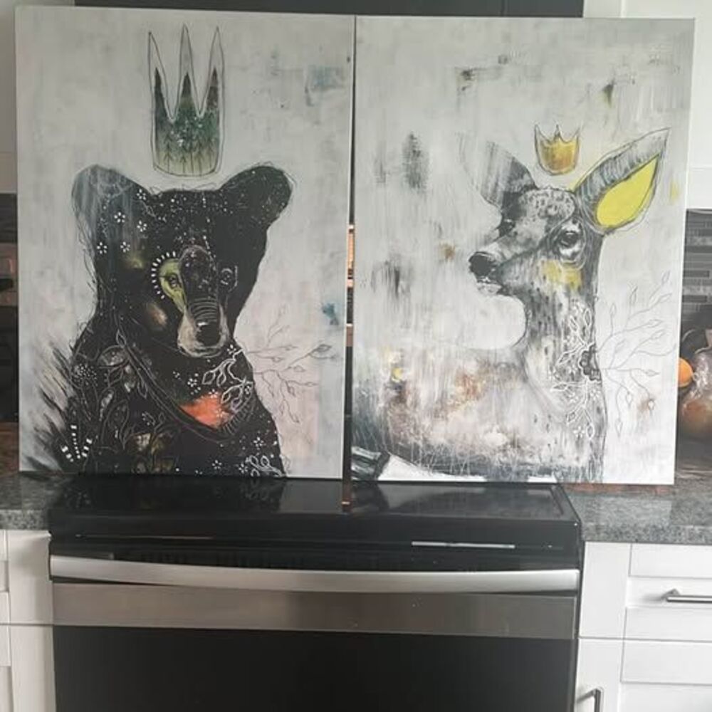 Bear and Deer Crown Canvas Art Set
